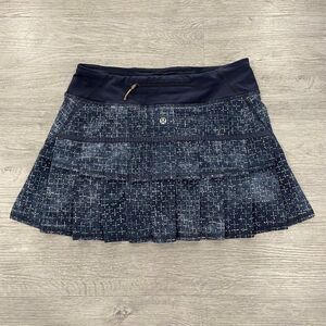 Lululemon Womens 4 Pace Setter Skirt Stretch Exploded Sashiko Cross Tennis Blue
